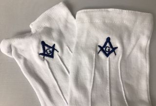 Freemason Masonic White Dress Gloves With Blue Emblem