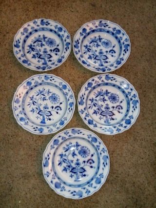 5 Meissen Antique Oval Mark 9” Onion Pattern Flow Blue Deep Well Rimmed Bowl