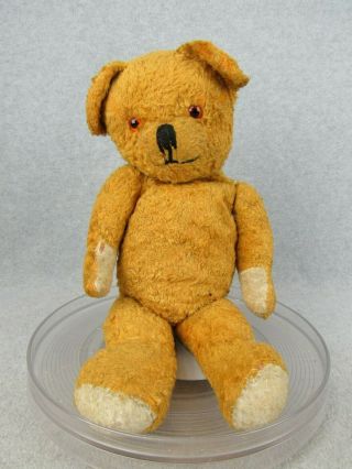 17 " Well Loved Vintage Orange Yellow Jointed Teddy Bear With Golden Eyes