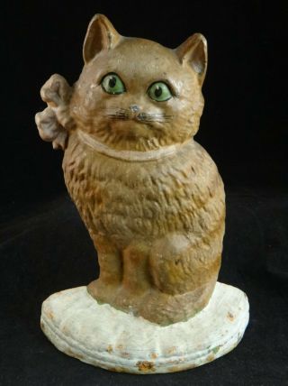 Antique Hubley Cast Iron Cat Doorstop - Sitting Cat.  8” T.  6” W.  Unmarked.