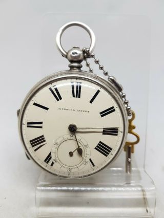 Chunky Antique Solid Silver Fusee Improved Patent Pocket Watch 1879 R561