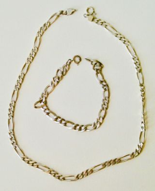 Antique Sterling Silver Chain - Link Necklace And Bracelet Set From Italy