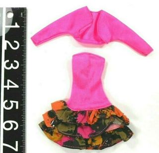 Barbie Vintage Clothes Pink Bodice Dress W/colorful Ruffle Skirt Crop Jacket