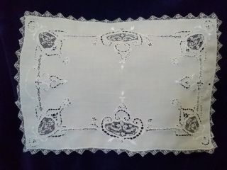 Exquisite Antique Point De Venise Embroidery Lace Linen Placemats Set Of 4