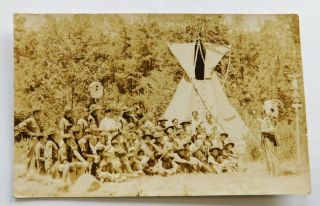 Early Boy Scouts Of America Camp Photo Native American Indian Tipi Postcard