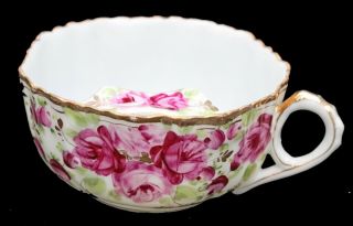 Mustache Cup With Pink Roses Gold Scalloped Rim Vintage