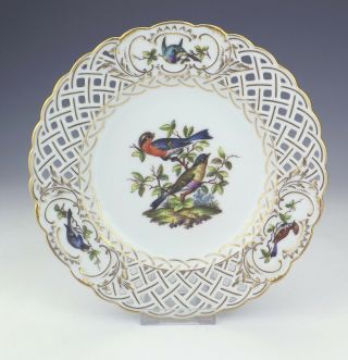 Antique Augustus Rex - Meissen Porcelain - Hand Painted Birds Pierced Plate