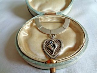 Antique Vintage Fully Hallmarked Silver Love Heart Pendant Brooch