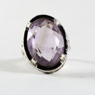 Antique Art Deco Sterling Silver Amethyst Ring (size 6)