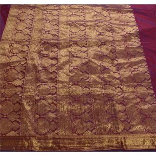 Sanskriti Vintage Dark Red Saree Pure Silk Zari Woven Craft 5 Yd Fabric Sari 2