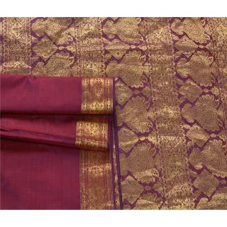 Sanskriti Vintage Dark Red Saree Pure Silk Zari Woven Craft 5 Yd Fabric Sari 3