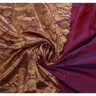 Sanskriti Vintage Dark Red Saree Pure Silk Zari Woven Craft 5 Yd Fabric Sari 5