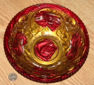 Antique Indiana Roses In The Snow Bowl Goofus Glass Red Gold 132 Early 1900s