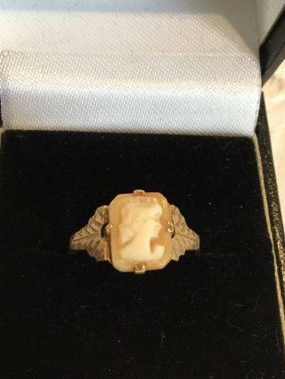 Antique Vintage 9ct Gold Carved Shell Cameo Ring