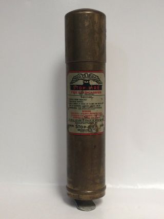 Vintage Fire - Stop Small Brass Fire Extinguisher With Wall Bracket