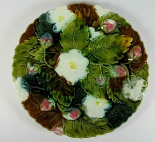 Antique French Majolica Art Nouveau Flower Strawberry Victorian Wall Plate C1890