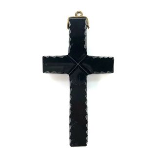 Antique Victorian Mourning Cross Pendant Black Amethyst Glass 2.  25” Large