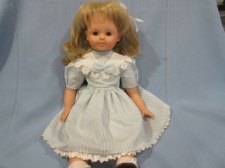 Vintage Gotz Doll 20 " White Body W/ Strings Blonde Rooted Hair Blue Sleep Eyes