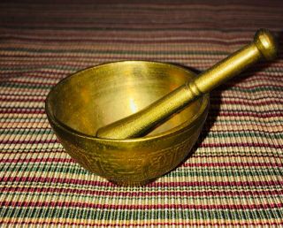 Vintage Solid Brass 1.  5” Tall Mortar And Pestle 2.  75” Apothecary,  Herbs