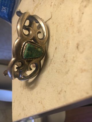 Antique Navajo Bracelet Ingot Coin Silver Repousse Old Pawn Fantastic Turquoise