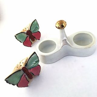 Vintage Butterfly Salt Pepper Shakers Hand Painted Japanese Lusterware Noritake 2