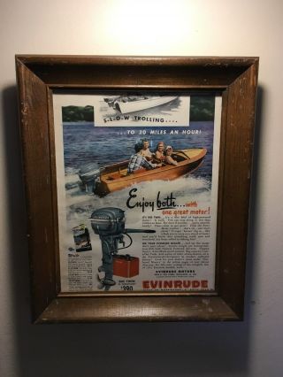 Framed 1951 Evinrude Boat/motor Add Great Man Cave Art Retro Boating Add