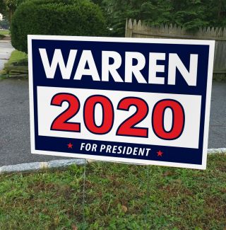 Warren 2020 Yard Sign 12 " X18 " D/s And H - Frame.  Printed W/gloss Uv Ink