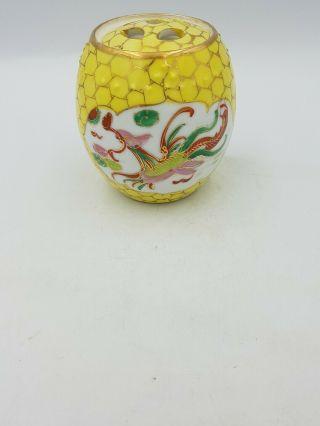 Vintage Chinese Porcelain Yellow Ginger Jar Pot Hand Painted Dragon Phoenix Gold