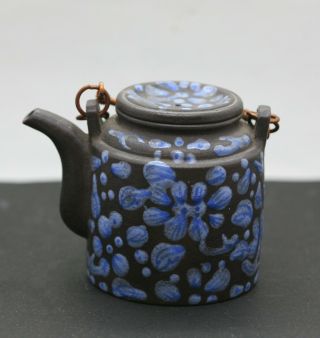 Lovely Vintage Chinese Yixing Zisha Enamel Teapot Signed Jiang Rong