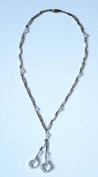 Antique Vintage Art Deco Clear Glass Tube And Faceted Beaded Necklace