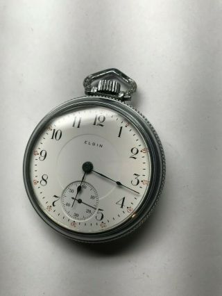 Large 18 Size High Jewel Elgin Pocket Watch In Carved Case