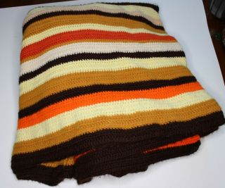 Striped Handmade Afghan Afgan Blanket Throw 72 " X 82 " Vintage Multicolored