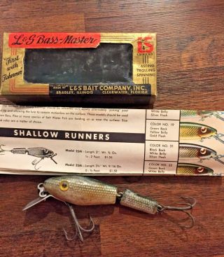 Vintage L&s Bass - Master Fish Lure,  Box,  Adv.  Paper.  Glass Eyes.
