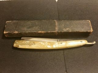 Antique Straight Razor Dubl Duck Gold Edge Soligen Germany Mother of Pearl 2