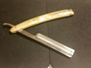 Antique Straight Razor Dubl Duck Gold Edge Soligen Germany Mother of Pearl 3