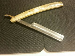 Antique Straight Razor Dubl Duck Gold Edge Soligen Germany Mother of Pearl 4