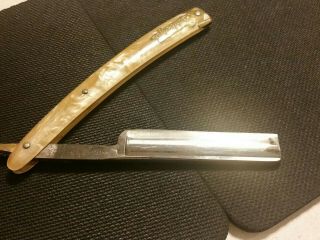 Antique Straight Razor Dubl Duck Gold Edge Soligen Germany Mother of Pearl 5