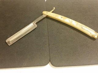 Antique Straight Razor Dubl Duck Gold Edge Soligen Germany Mother of Pearl 6