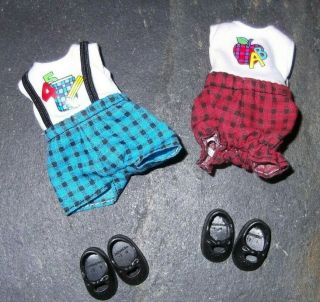 Barbie Kelly Doll Clothes - Vintage Chubby Kelly & Tommy School Outfits W/ Shoes