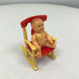 Vintage Wooden Dollhouse Buggy And Renwal Rocker And Baby 2