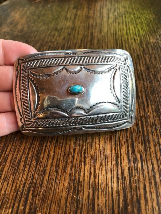 Antique W.  Douglas Sterling Silver Belt Buckle With Turquoise