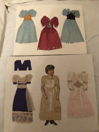 Antique Victorian Die Cut Paper Doll W Crepe Paper Handmade Dressed Wardrobe