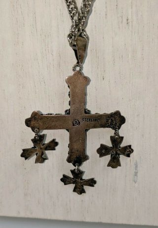 Antique Taxco Cross Pendant With Tiger Eye Marked 925 Sterling Silver Mexico JCB 2