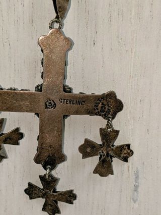 Antique Taxco Cross Pendant With Tiger Eye Marked 925 Sterling Silver Mexico JCB 3