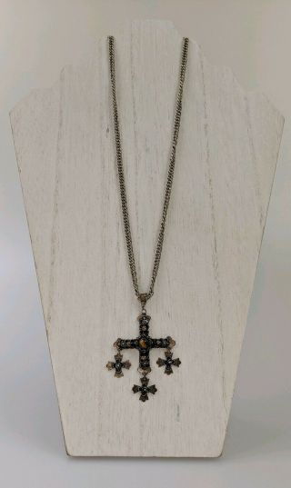 Antique Taxco Cross Pendant With Tiger Eye Marked 925 Sterling Silver Mexico JCB 4