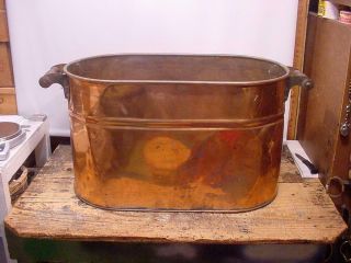 Antique Vintage Copper Boiler Wash Tub With Wood Handles
