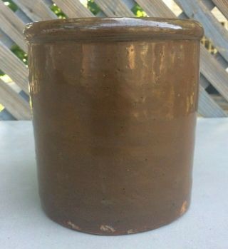 Antique Vintage Stoneware Glazed Brown Pottery Crock Handmade 6 " Tall