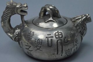 Chinese Collectable Handwork Old Miao Silver Carve Dragon Totem Exorcism Tea Pot