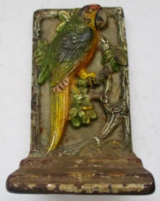 Antique Art Deco Parrot Macaw Bird Cast Iron Bookend Or Doorstop Paint