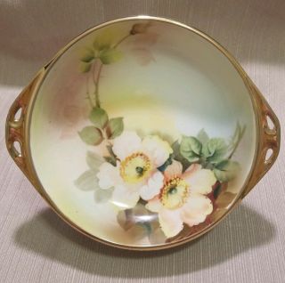 Antique Nippon Hand Painted Floral Candy/nut Dish,  Flawless Gold Trim/handles